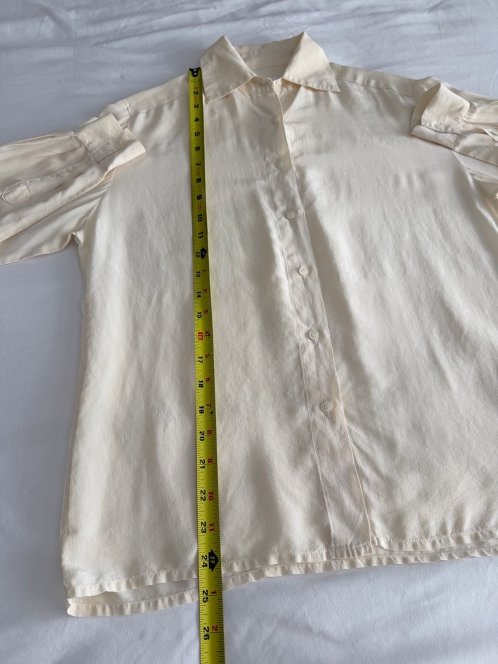 Royal Silk 100% Silk Vintage Cream Pale Yellow Semi Sheer Button Down Shirt - Picture 13 of 13